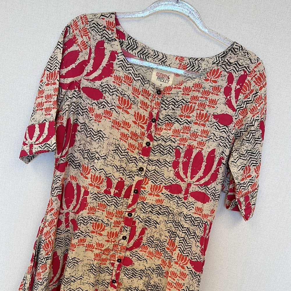 Bombay Paisley • Floral Midi Dress Asymmetrical Hem • Sz M